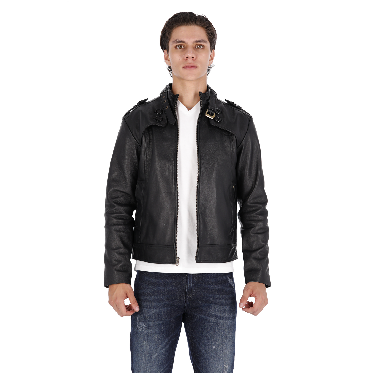 Chaqueta en Cuero Negro Manmuso Marca La Chaqueteria