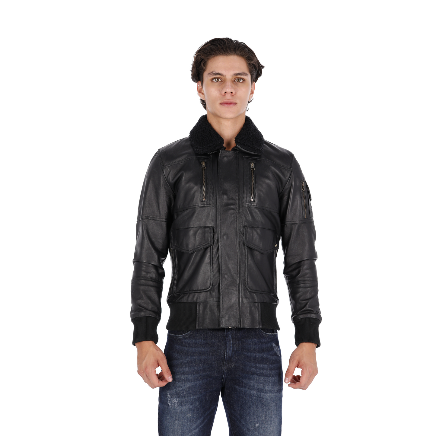 Chaqueta en Cuero Negro Tipo Piloto LCHL95 Marca La Chaqueteria