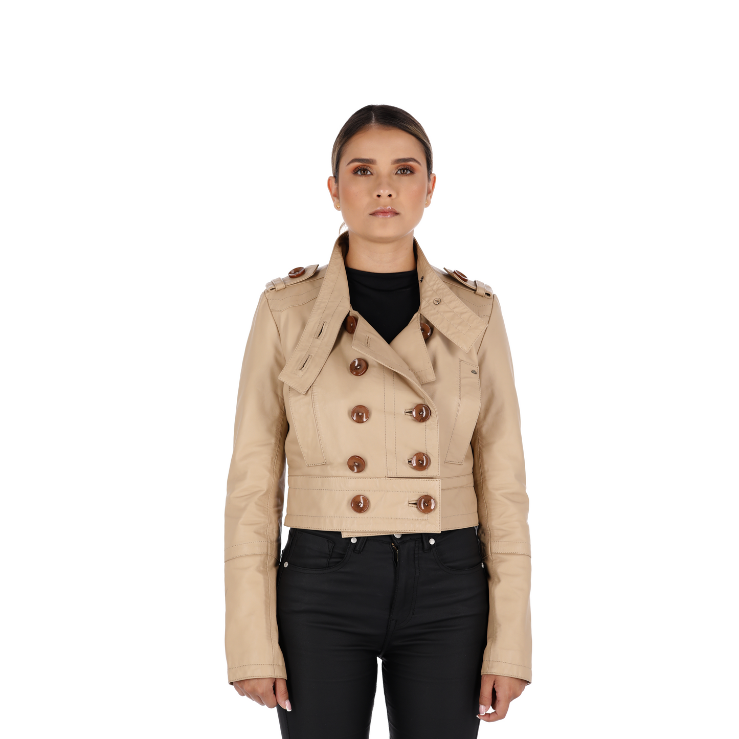 Chaqueta en Cuero Beige Charlotte