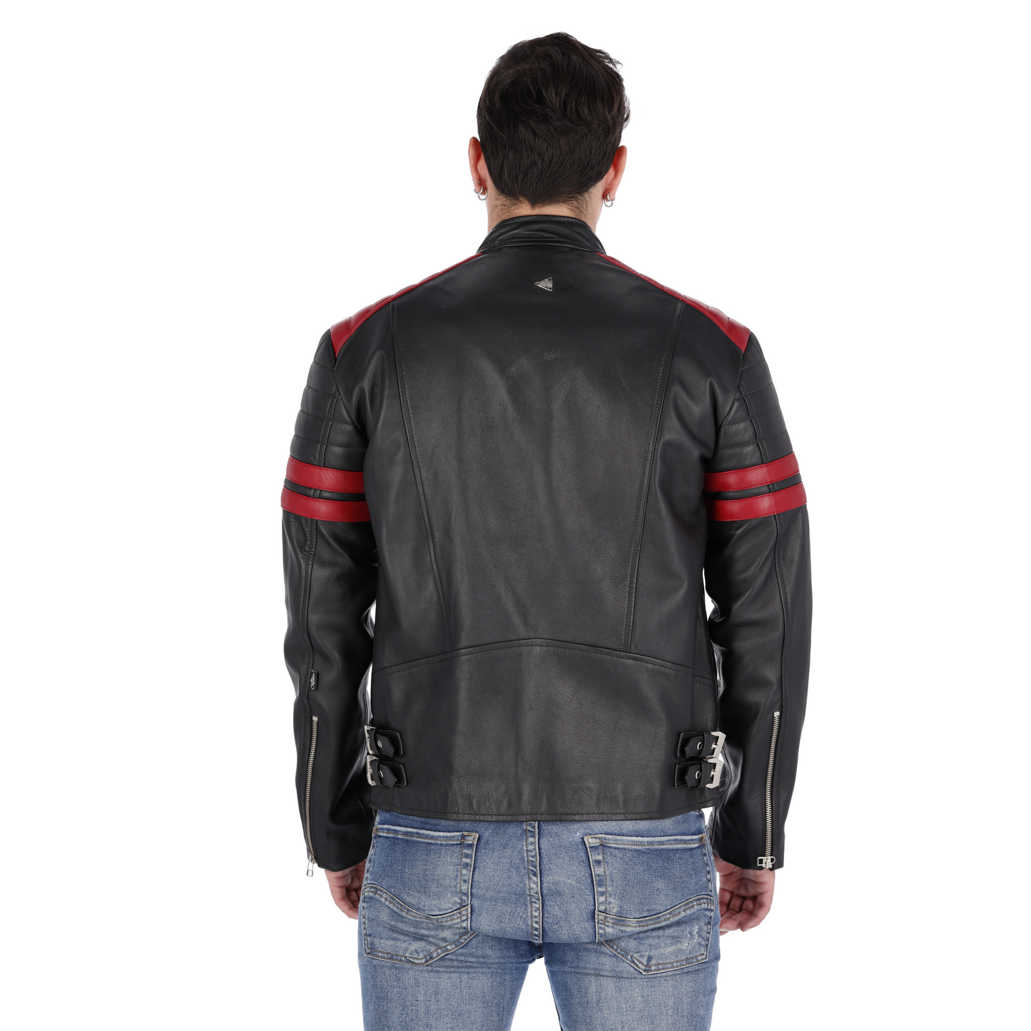 Chaqueta en Cuero Negro Rojo Voker