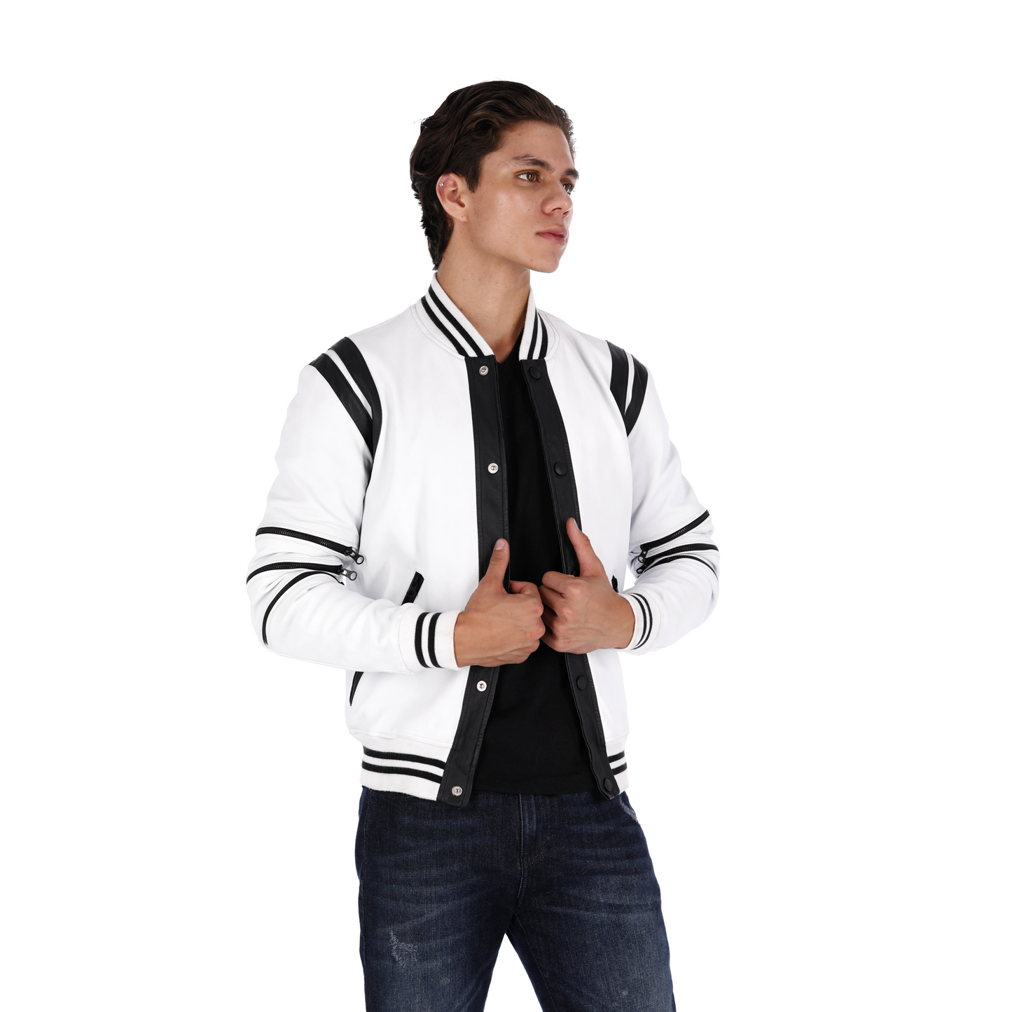 Chaqueta en Cuero Blanco Gamba Marca La Chaqueteria