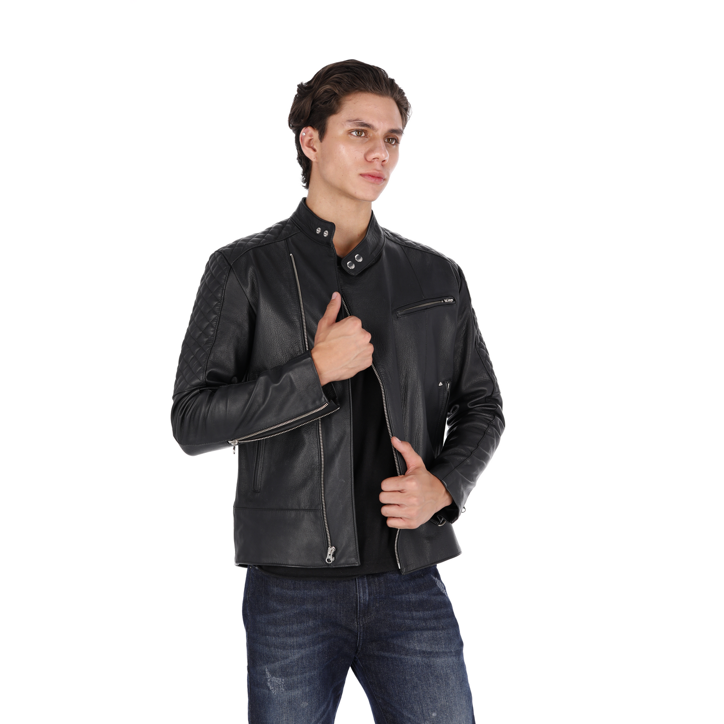 Chaqueta en Cuero Negro Aryan Marca La Chaqueteria