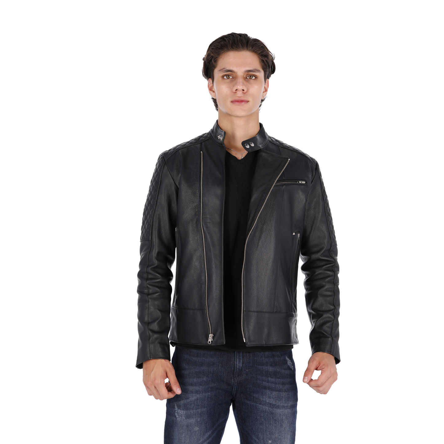 Chaqueta en Cuero Negro Aryan Marca La Chaqueteria