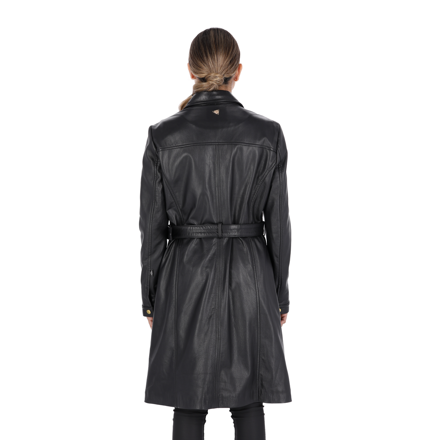 Abrigo en Cuero Becerro Negro FREYJA