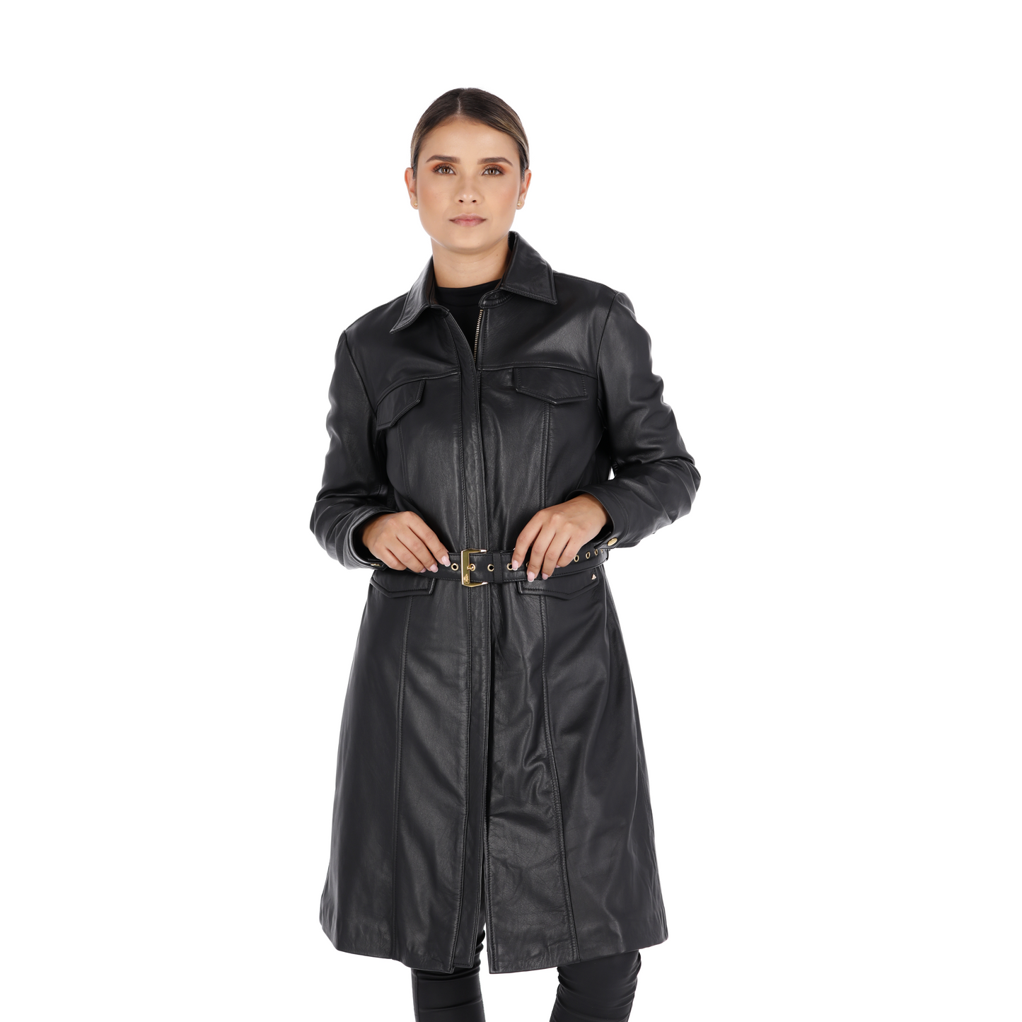 Abrigo en Cuero Becerro Negro FREYJA