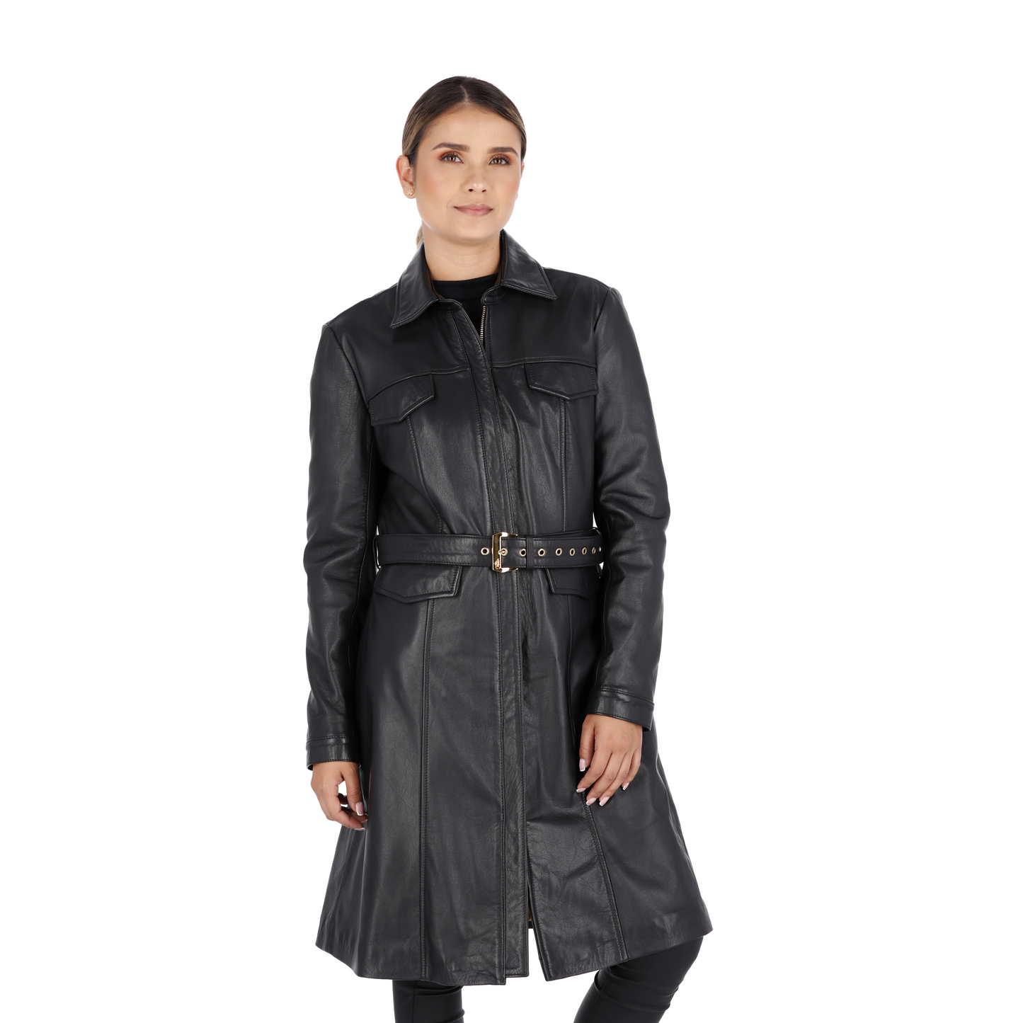 Abrigo en Cuero Becerro Negro FREYJA