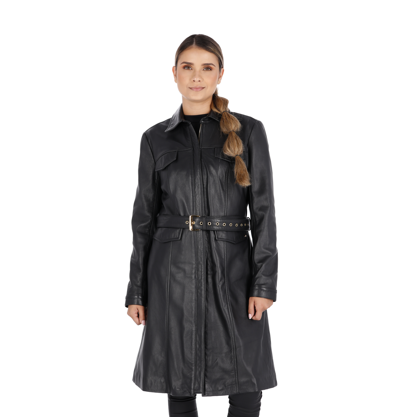 Abrigo en Cuero Becerro Negro FREYJA