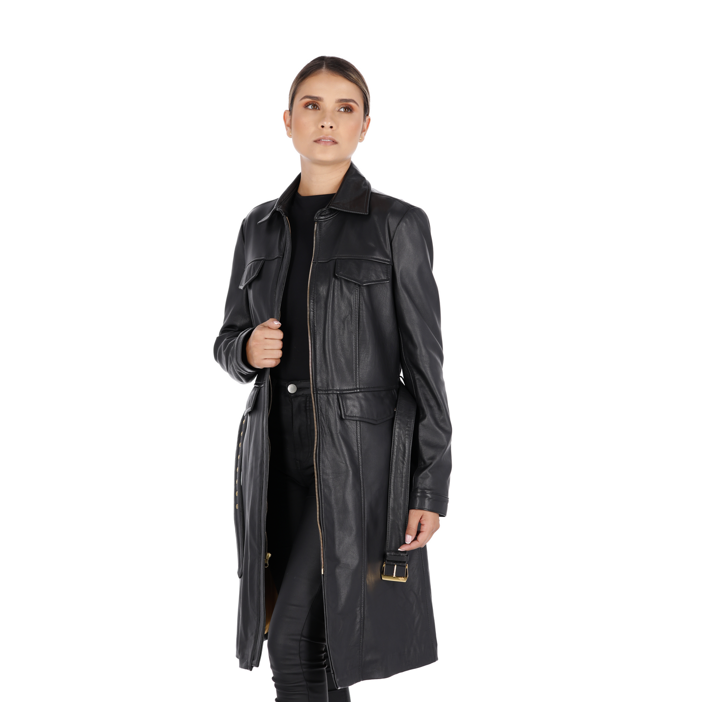 Abrigo en Cuero Becerro Negro FREYJA