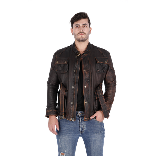 Chaqueta de  Cuero Envejecido Base Cafe Arjun