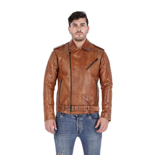 Chaqueta de Cuero Folia Cocodrilo Miel Bison