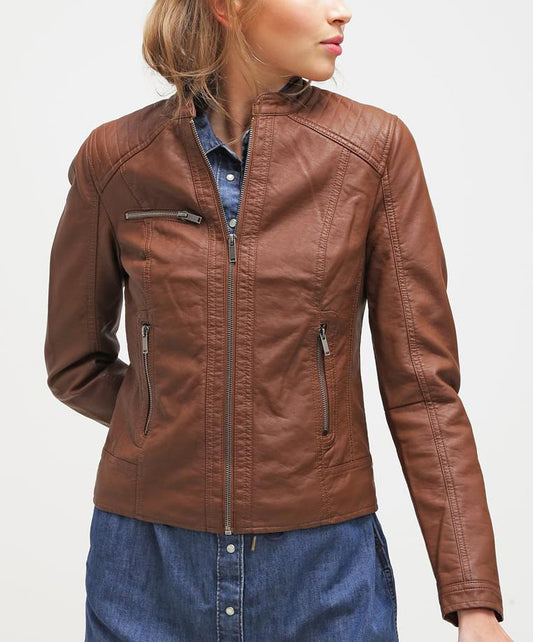 Chaqueta en Cuero Napa Miel W103