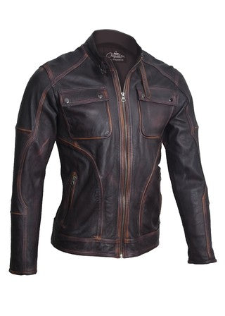 Chaqueta de Cuero Envejecido Negro Base Canela Abiman