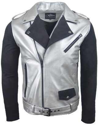 Chaqueta de Cuero Plateado y Gamuza Bison