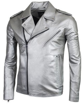 Chaqueta en Cuero Plateado Bison