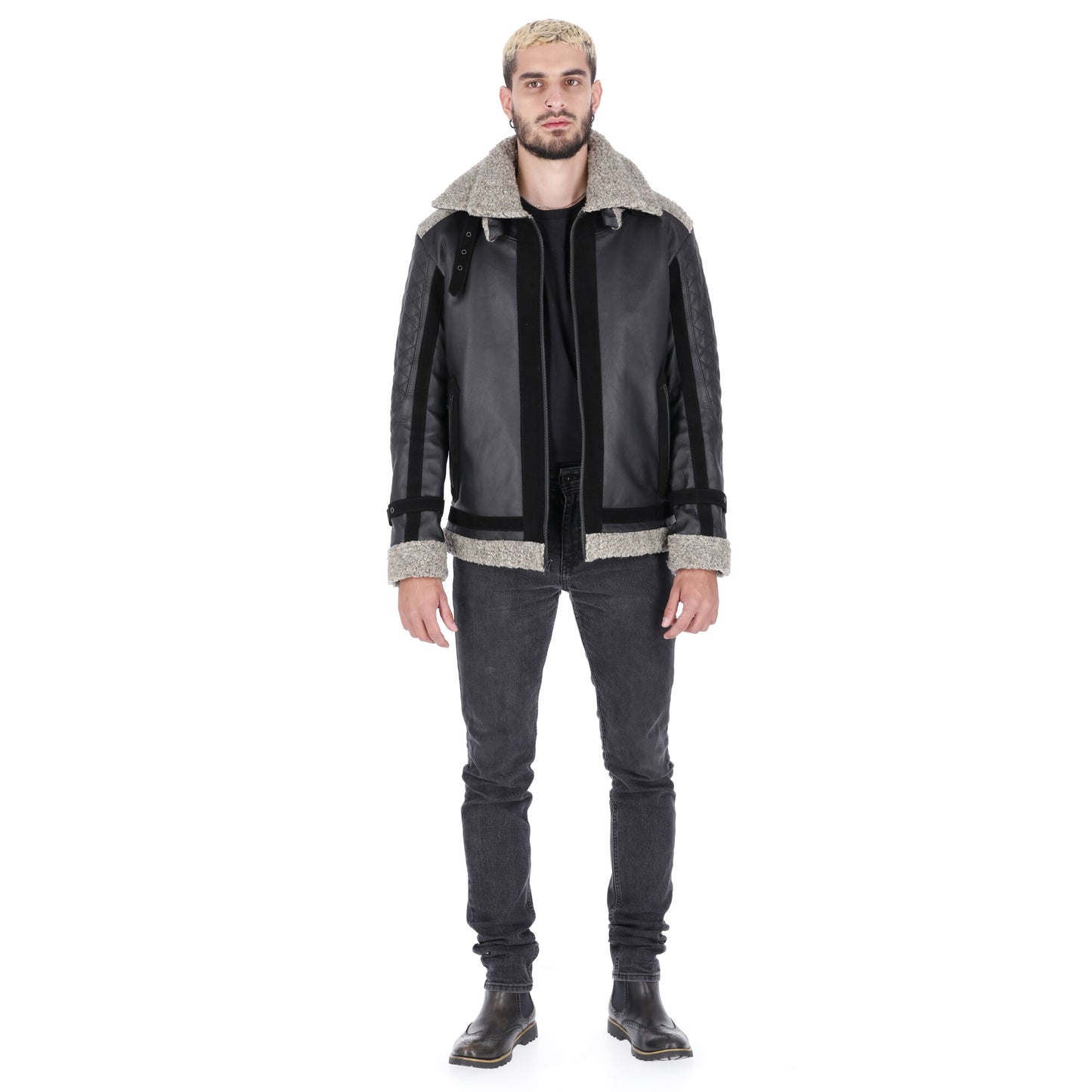 Chaqueta en Cuero Envejecido Negro Base Gris New York 2.0