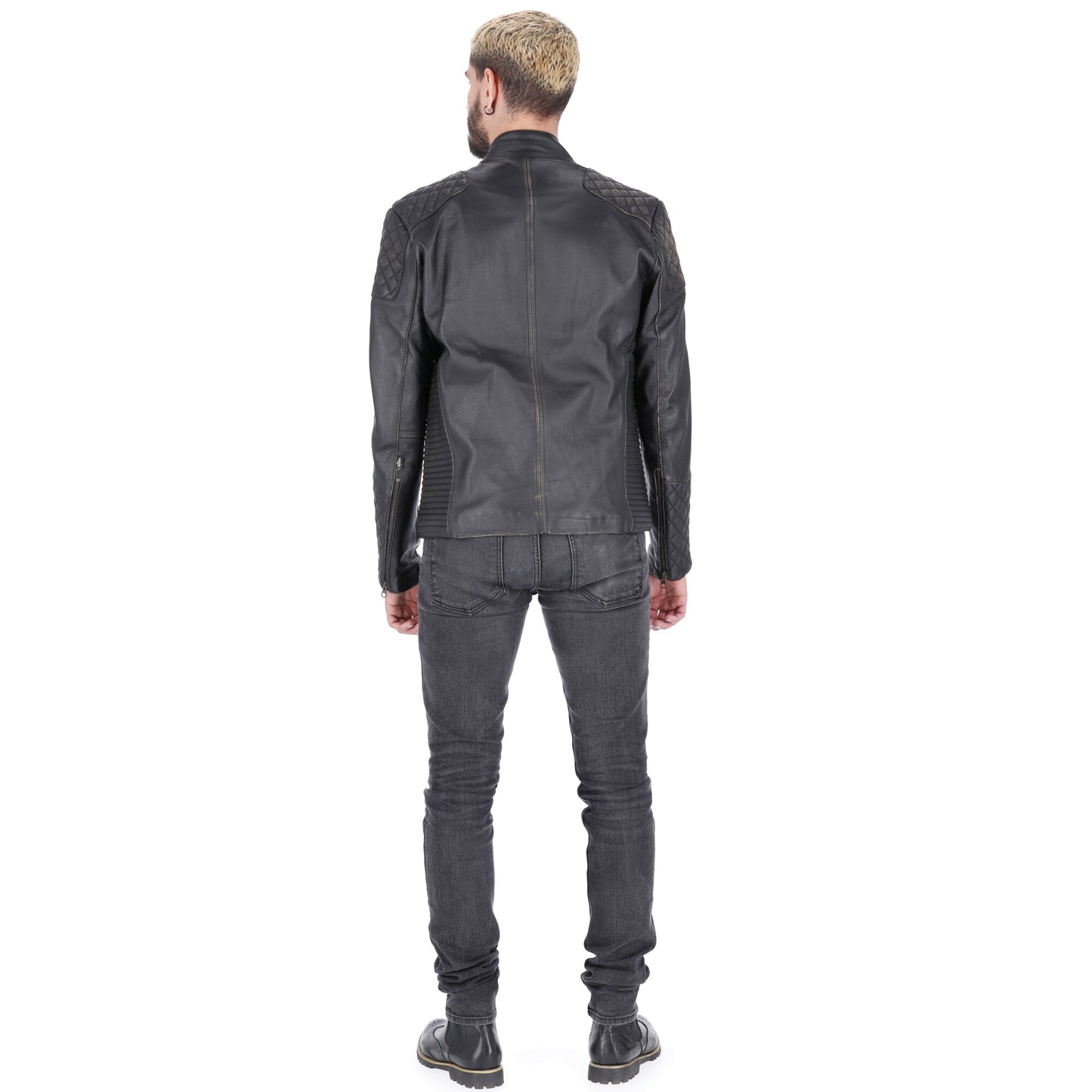Chaqueta en Cuero Envejecido Negro LCHL31