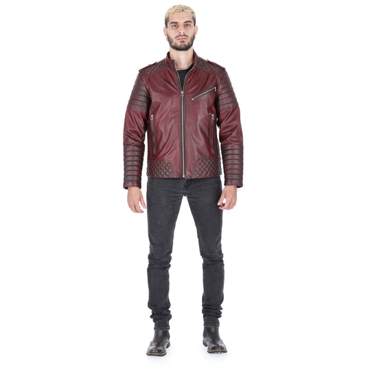 Chaqueta de  Cuero Vinotinto Contrastado Orli