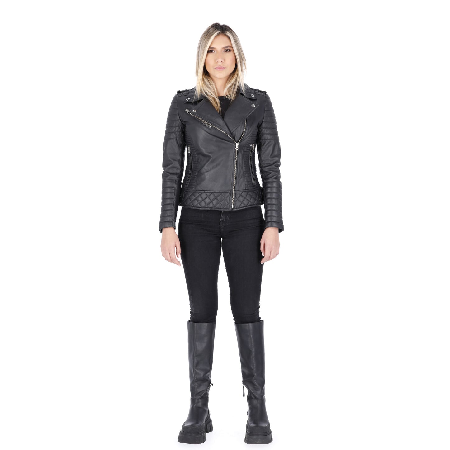 Chaqueta de Cuero Negro Nina Marca la Chaqueteria