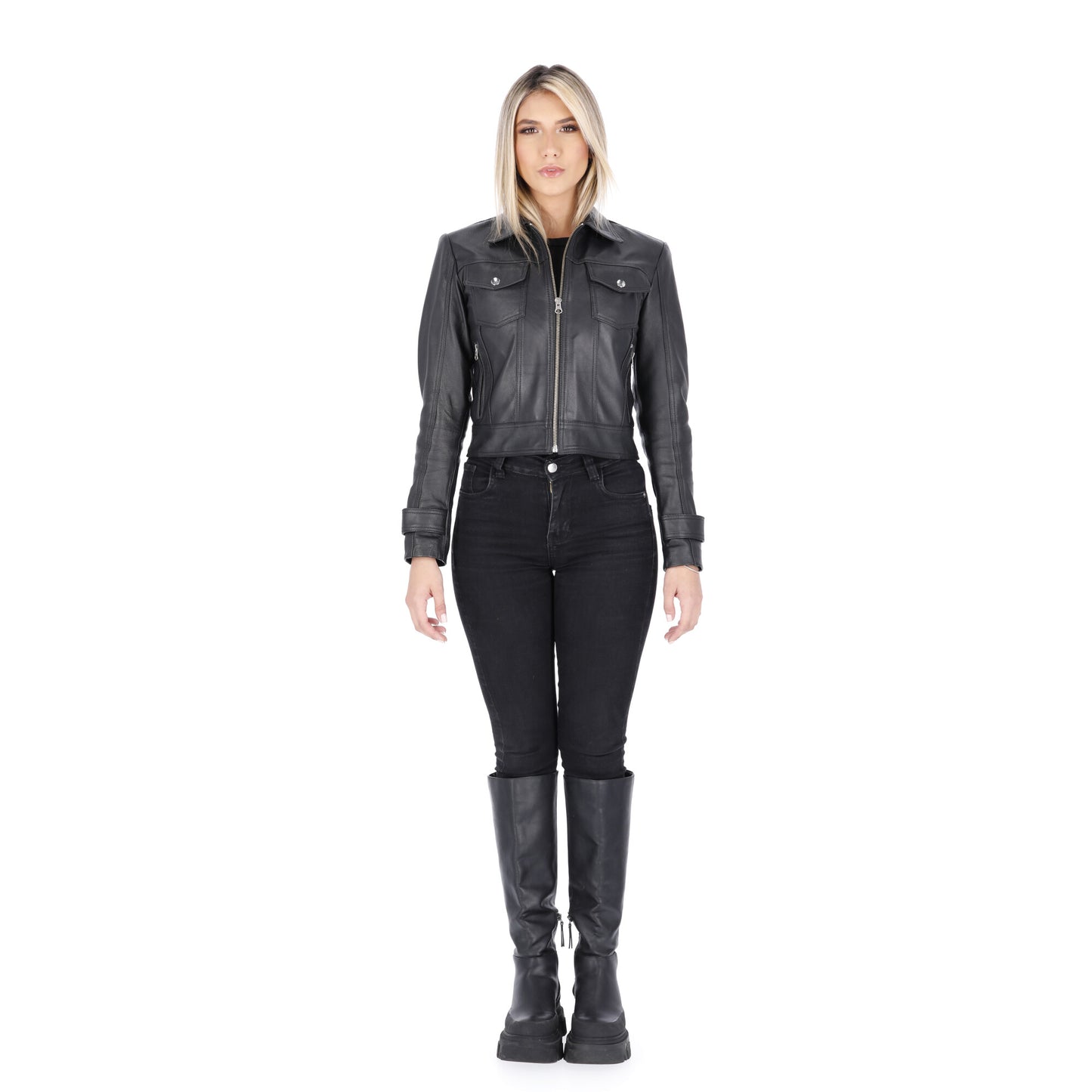 Chaqueta en Cuero Negro W44