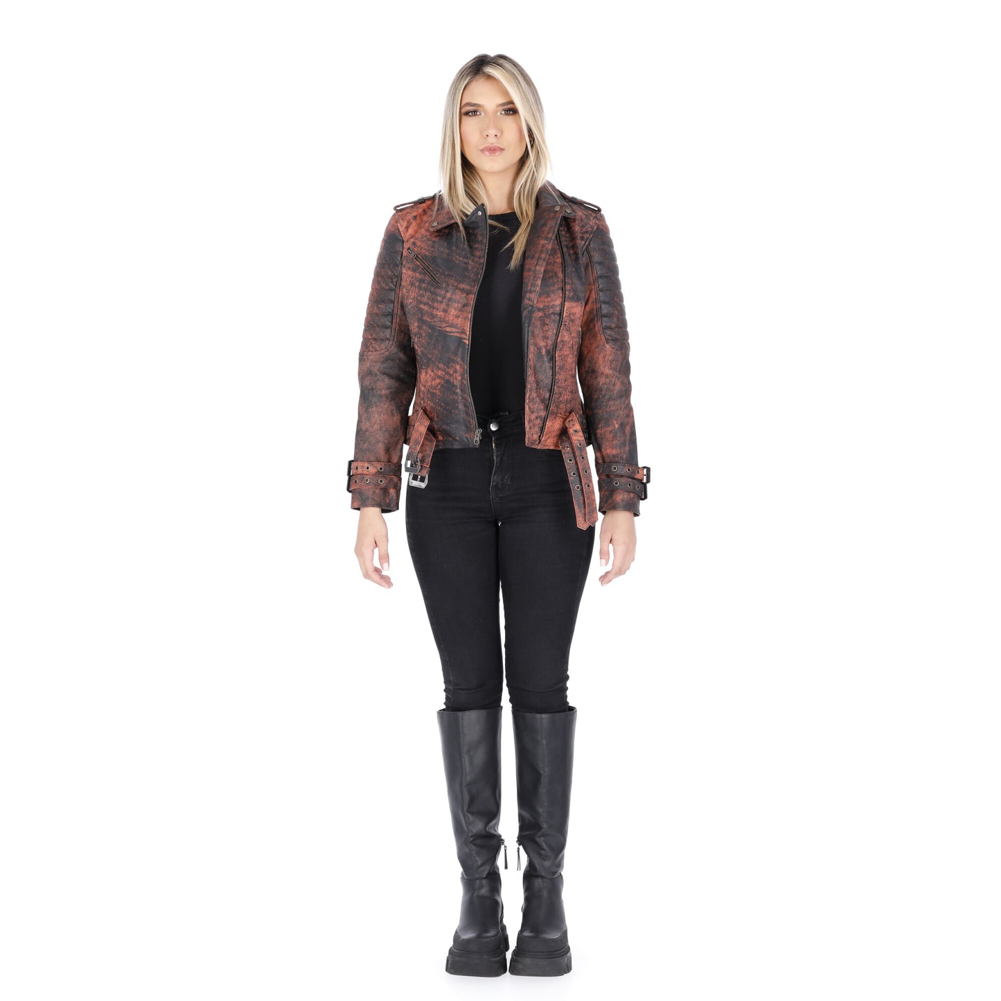 Chaqueta en Cuero Envejecido Base Terracota W16