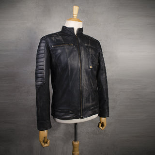 Chaqueta en Cuero Negro Base Beige Garce