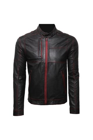 Chaqueta de Cuero Envejecido Negro Base Rojo LCHL16
