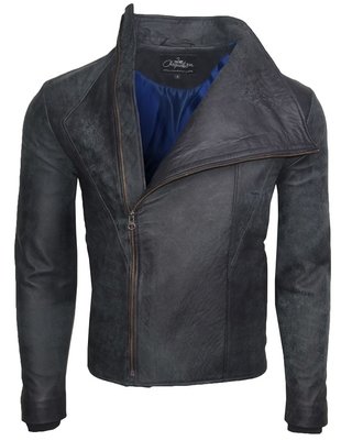 Chaqueta en Cuero Raspado Azul LCHL22