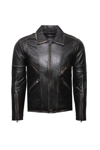 Chaqueta de Cuero Envejecido Negro LCHL27
