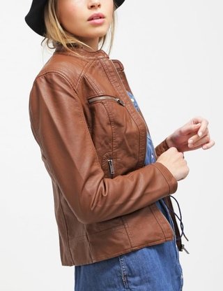 Chaqueta en Cuero Napa Miel W103