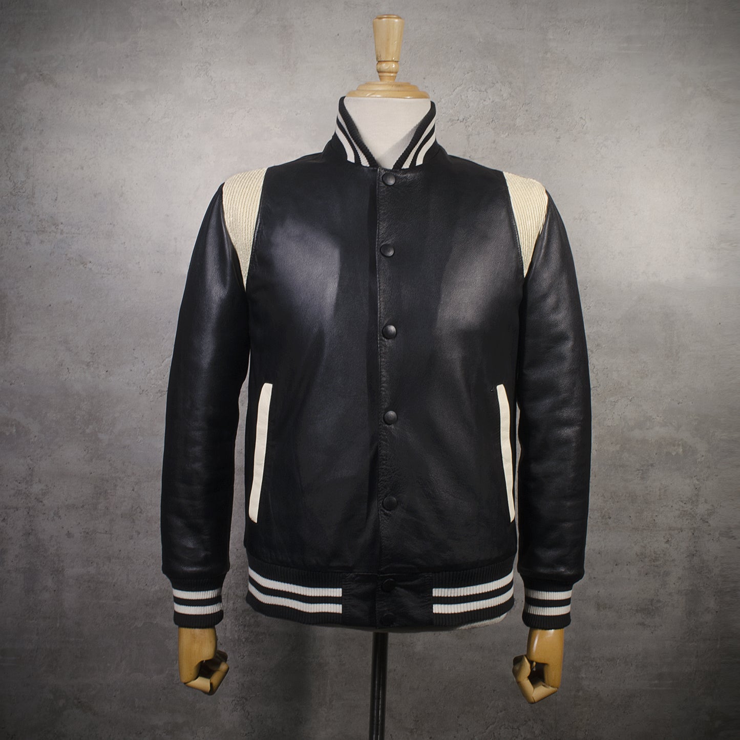 Chaqueta de Cuero Negro Beige LCHL169