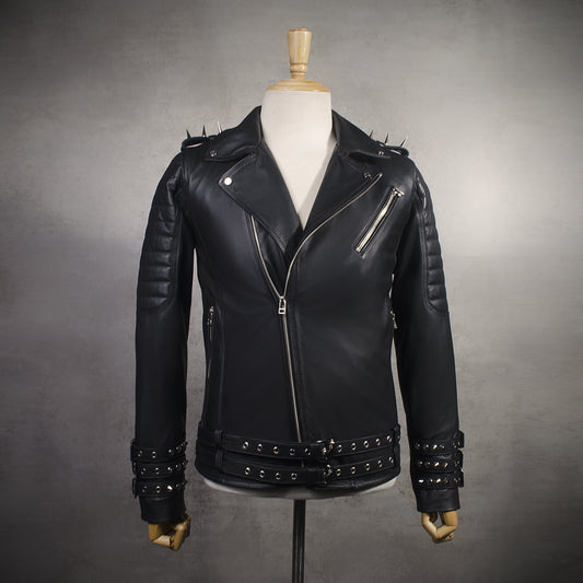 Chaqueta de Cuero Negro Subzero con Bordado