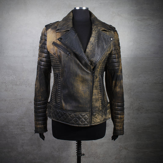 Chaqueta de Cuero Envejecido Base Amarillo Nina Marca la Chaqueteria