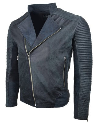 Chaqueta de Cuero Envejecido Negro Azul Argon