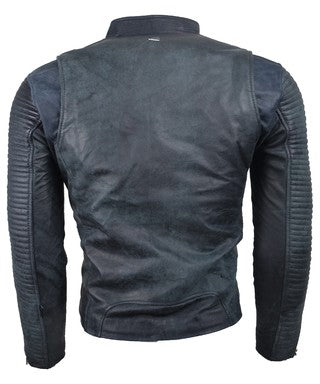 Chaqueta de Cuero Envejecido Negro Azul Argon