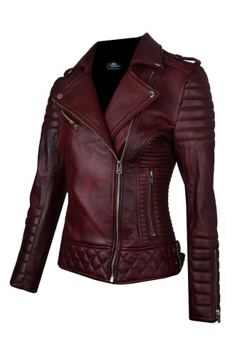 Chaqueta de Cuero Vinotinto Nina Marca La Chaqueteria