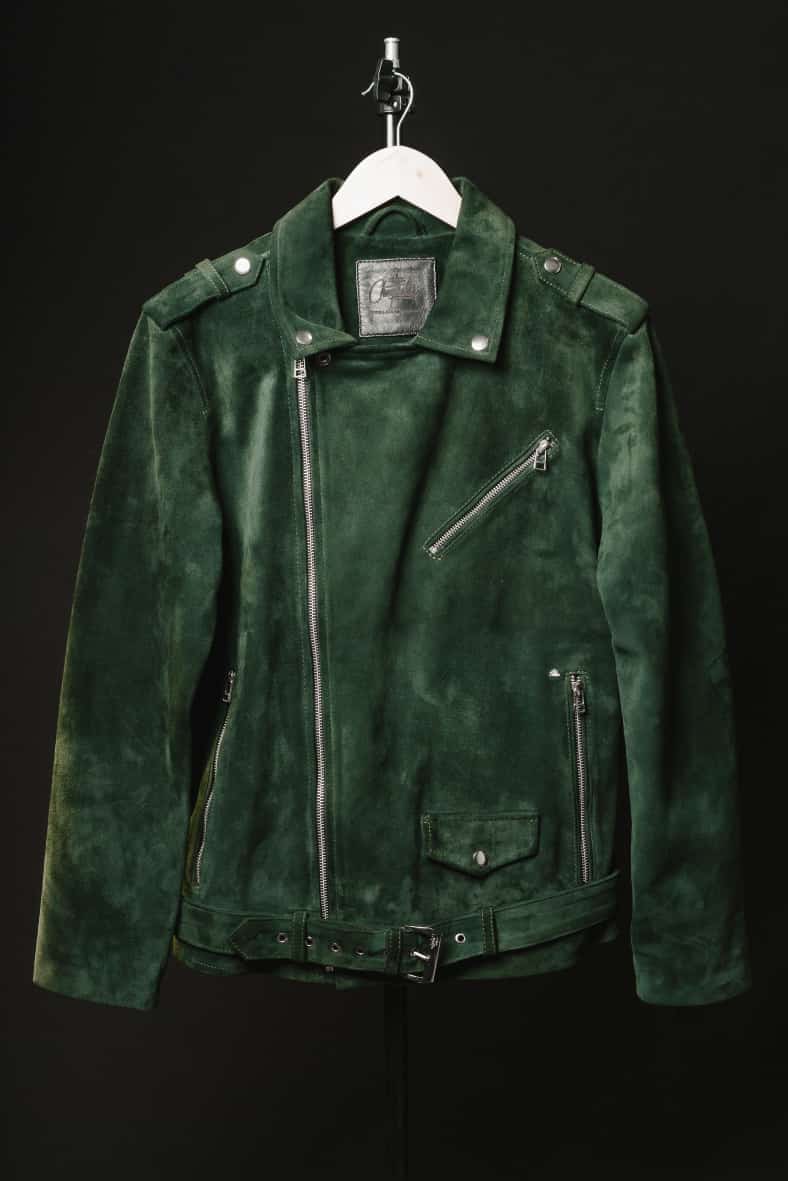 Chaqueta de Cuero Gamuza Verde Militar Bison