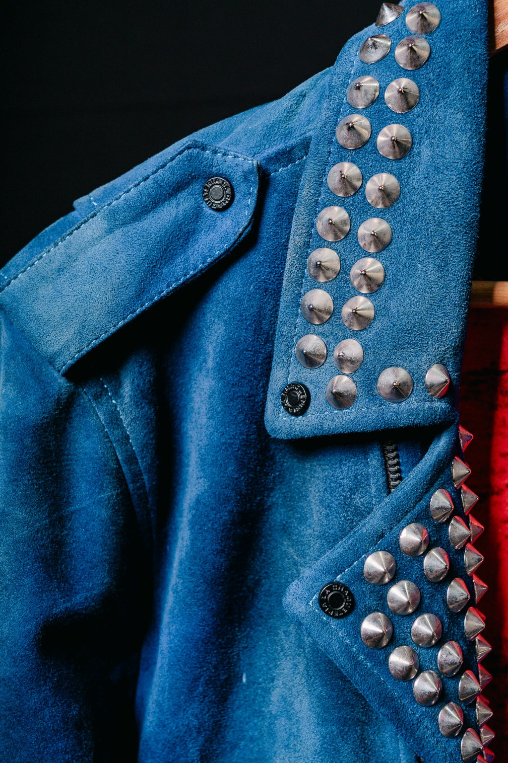Chaqueta de Cuero Gamuza  Azul Edicion Especial con Taches Bison