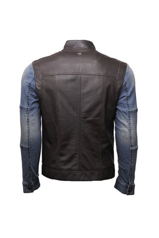 Chaqueta de Cuero Cafe Manga en Jean LCHL16