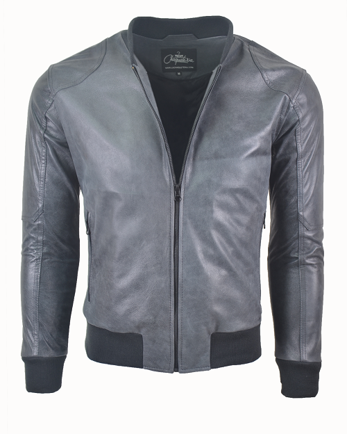 Chaqueta de Cuero Gris Akuma