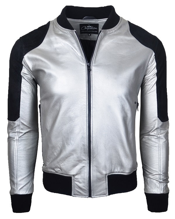 Chaqueta de Cuero Negro Gamuza y Plateado Akuma
