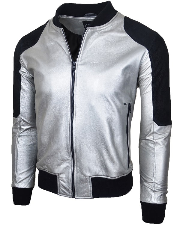 Chaqueta de Cuero Negro Gamuza y Plateado Akuma