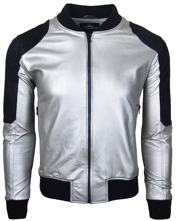 Chaqueta de Cuero Negro Gamuza y Plateado Akuma