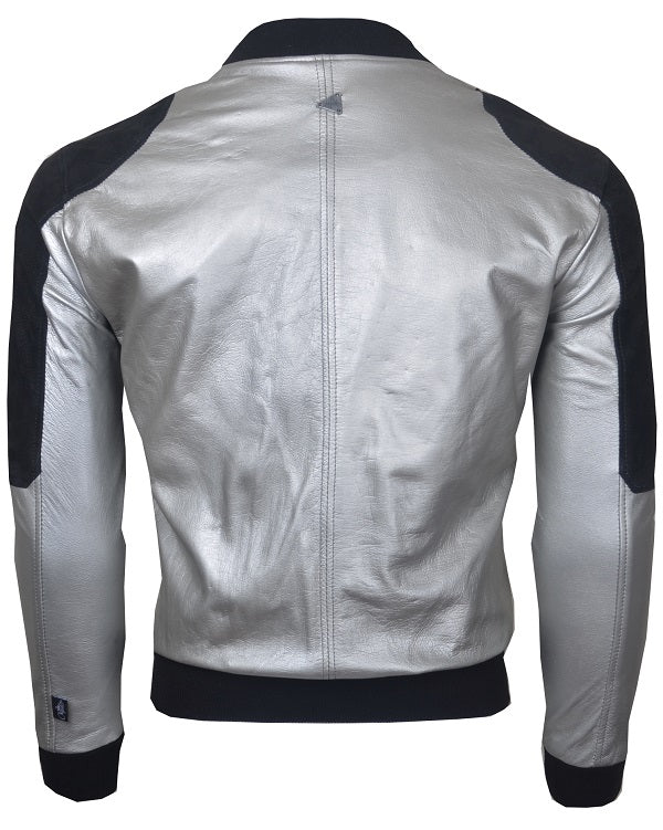 Chaqueta de Cuero Negro Gamuza y Plateado Akuma