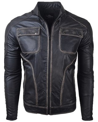 Chaqueta en Cuero Negro Base Beige Abiman