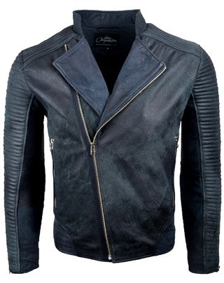 Chaqueta en Cuero Envejecido Negro Azul Argon