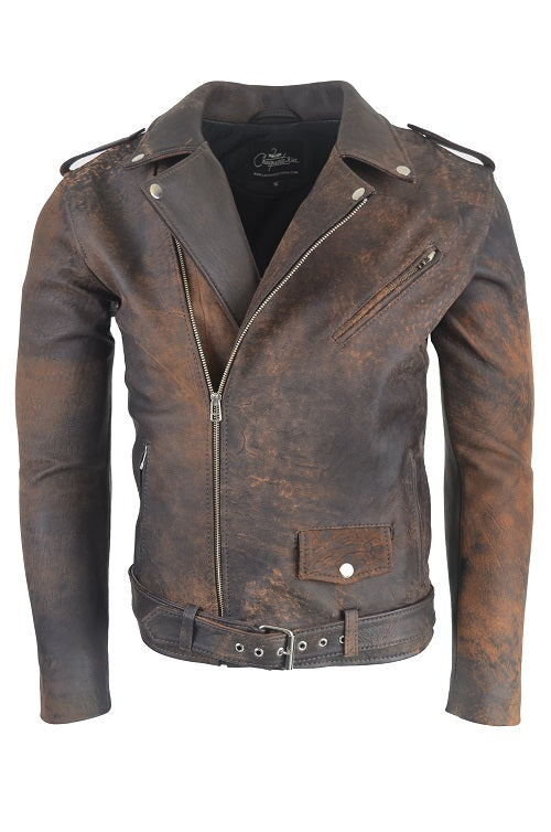 Chaqueta de Cuero Envejecido Café  Base Cafe Bison