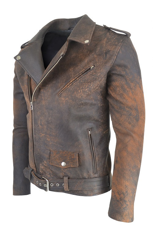 Chaqueta de Cuero Envejecido Café  Base Cafe Bison