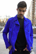 Chaqueta de  Cuero Gamuza Azul  Bison