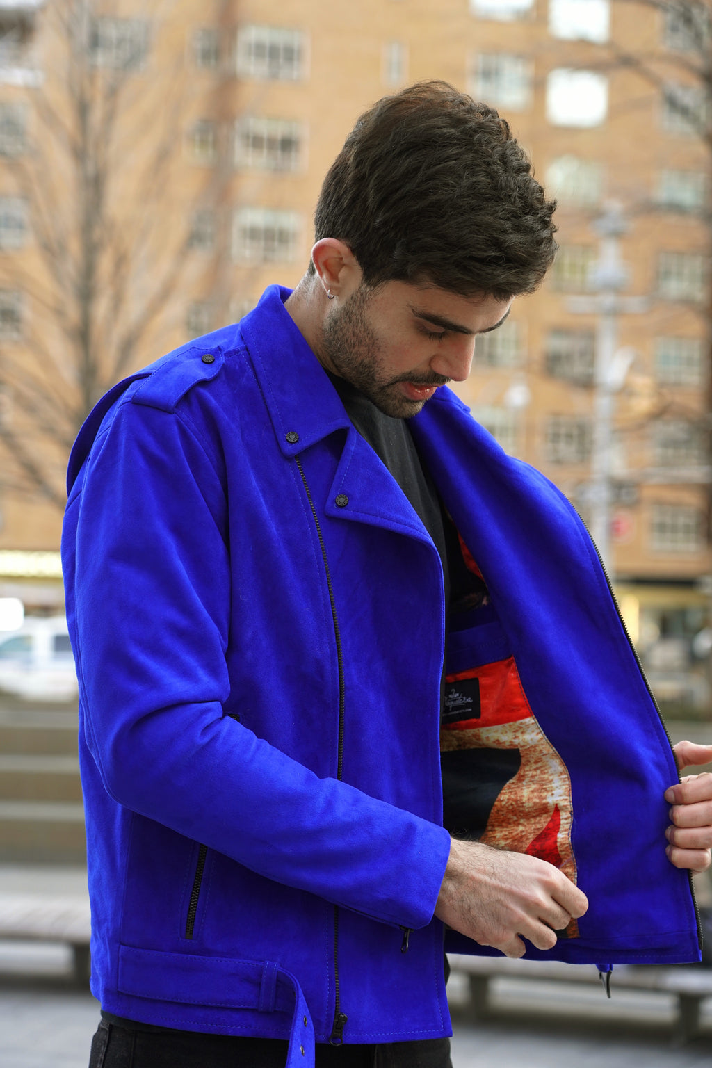 Chaqueta de  Cuero Gamuza Azul  Bison