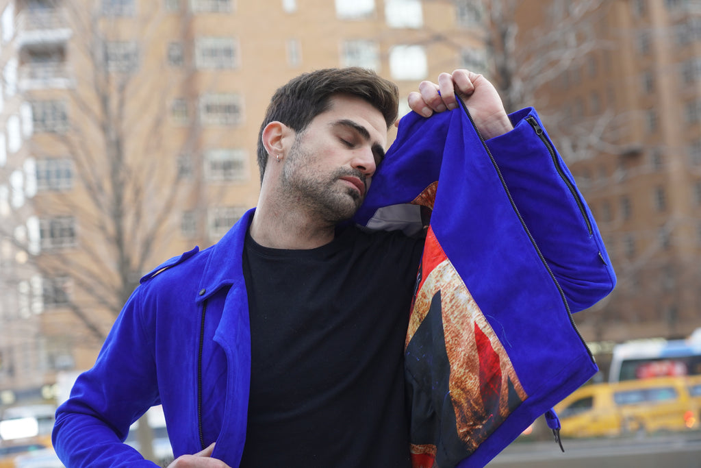 Chaqueta de  Cuero Gamuza Azul  Bison